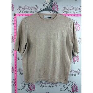 Azul short sleeve sparkly knit, cream shirt, Beige Short Sleeve Knit Top